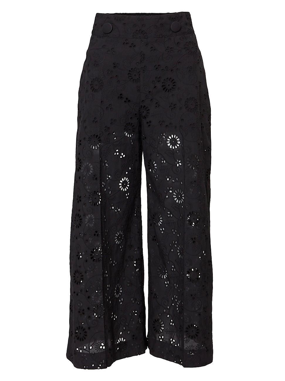 Womens Floral Eyelet Wide-Leg Pants Product Image