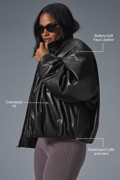 Faux Leather Premier Bomber - Black Product Image