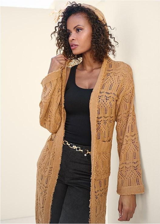 Fringe Detail Hooded Duster Product Image