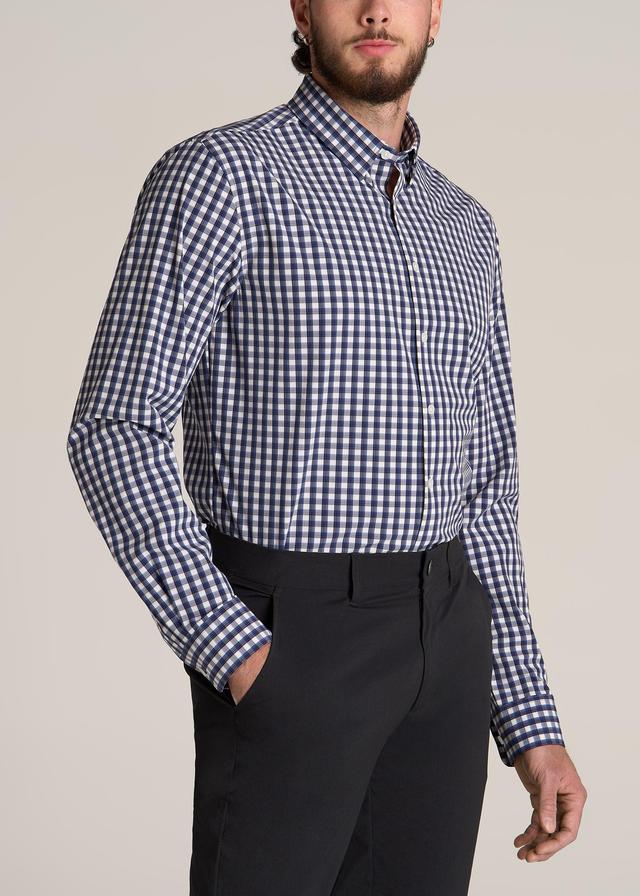 Traveler Stretch Dress Shirt for Tall Men in Blue and White Gingham Product Image