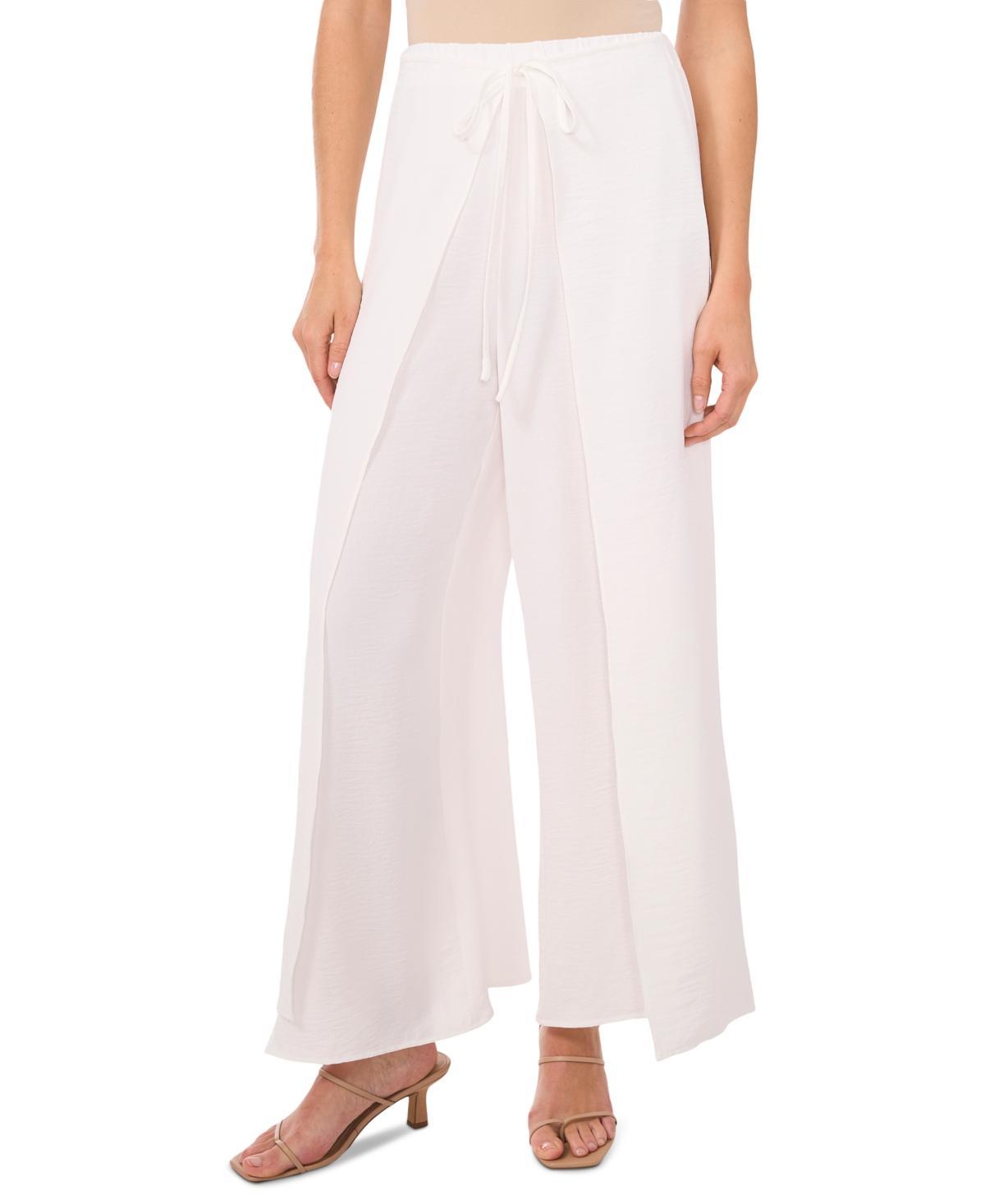 CeCe Womens Overlap Tie Front Wide Leg Soft Pants Product Image