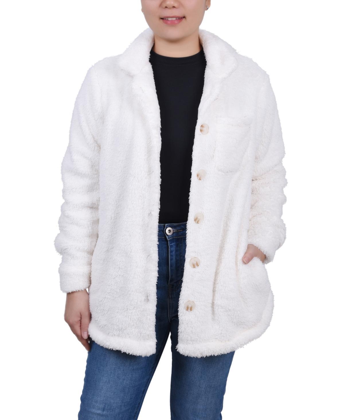 Ny Collection Petite Long Sleeve Button Front Sherpa Jacket Product Image