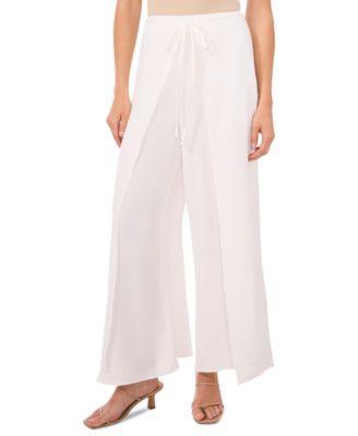 CeCe Womens Overlap Tie Front Wide Leg Soft Pants Product Image