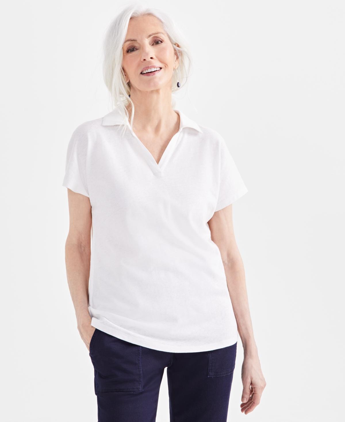 Women's Linen Blend Polo Short-Sleeve Top, Created for Macy's  Product Image