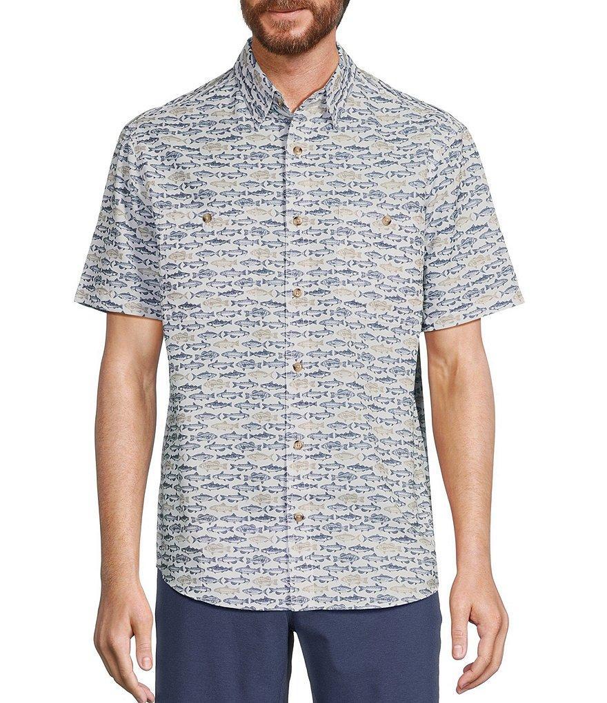 Roundtree & Yorke The Charter Performance Vented Short Sleeve Fish Print Fishing Sport Shirt Product Image