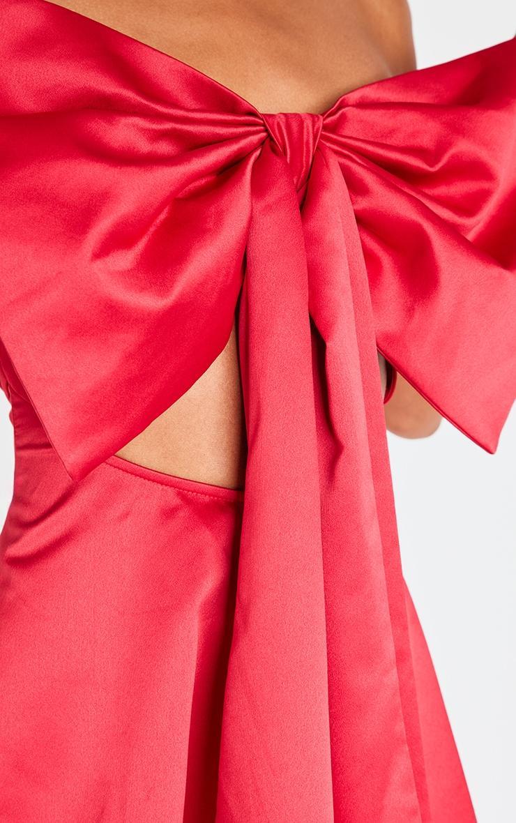 Red Satin Oversized Bow Bandeau Romper Product Image