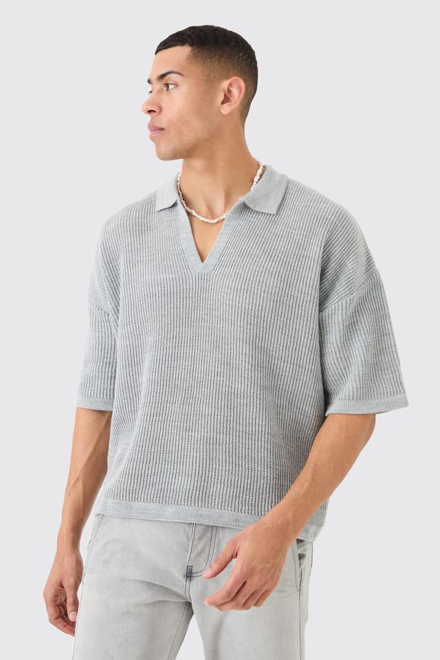 Boxy Short Sleeve Ribbed Knit Polo | boohooMAN USA Product Image