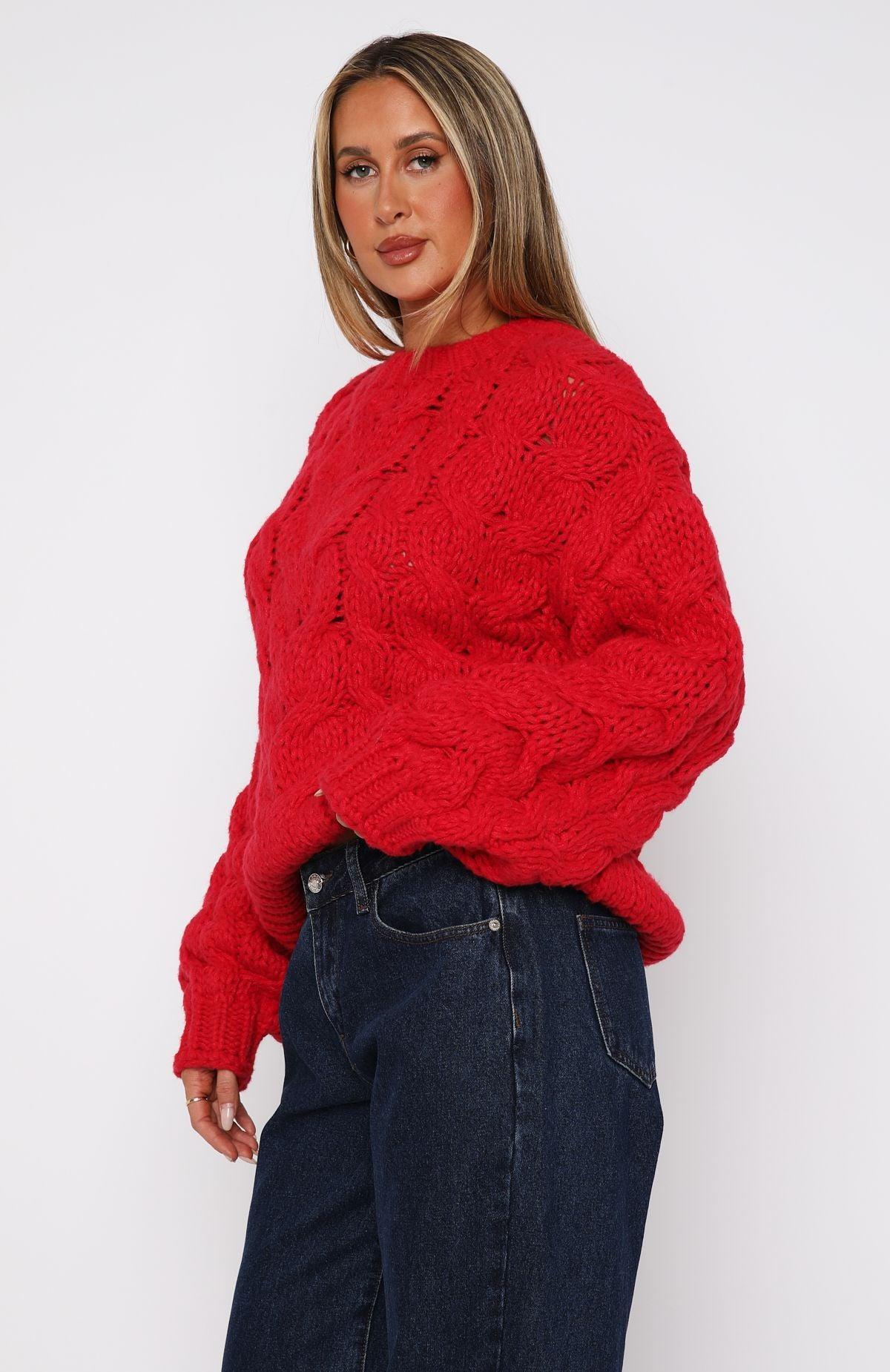 Real Feelings Oversized Knit Sweater Cherry Red Product Image