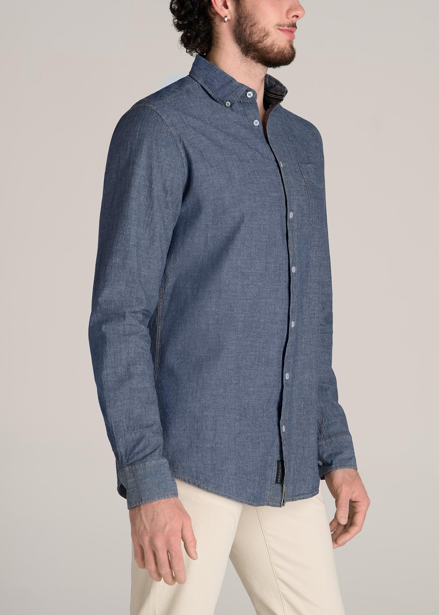 Chambray Button-Down Shirt for Tall Men in Medium Chambray Product Image