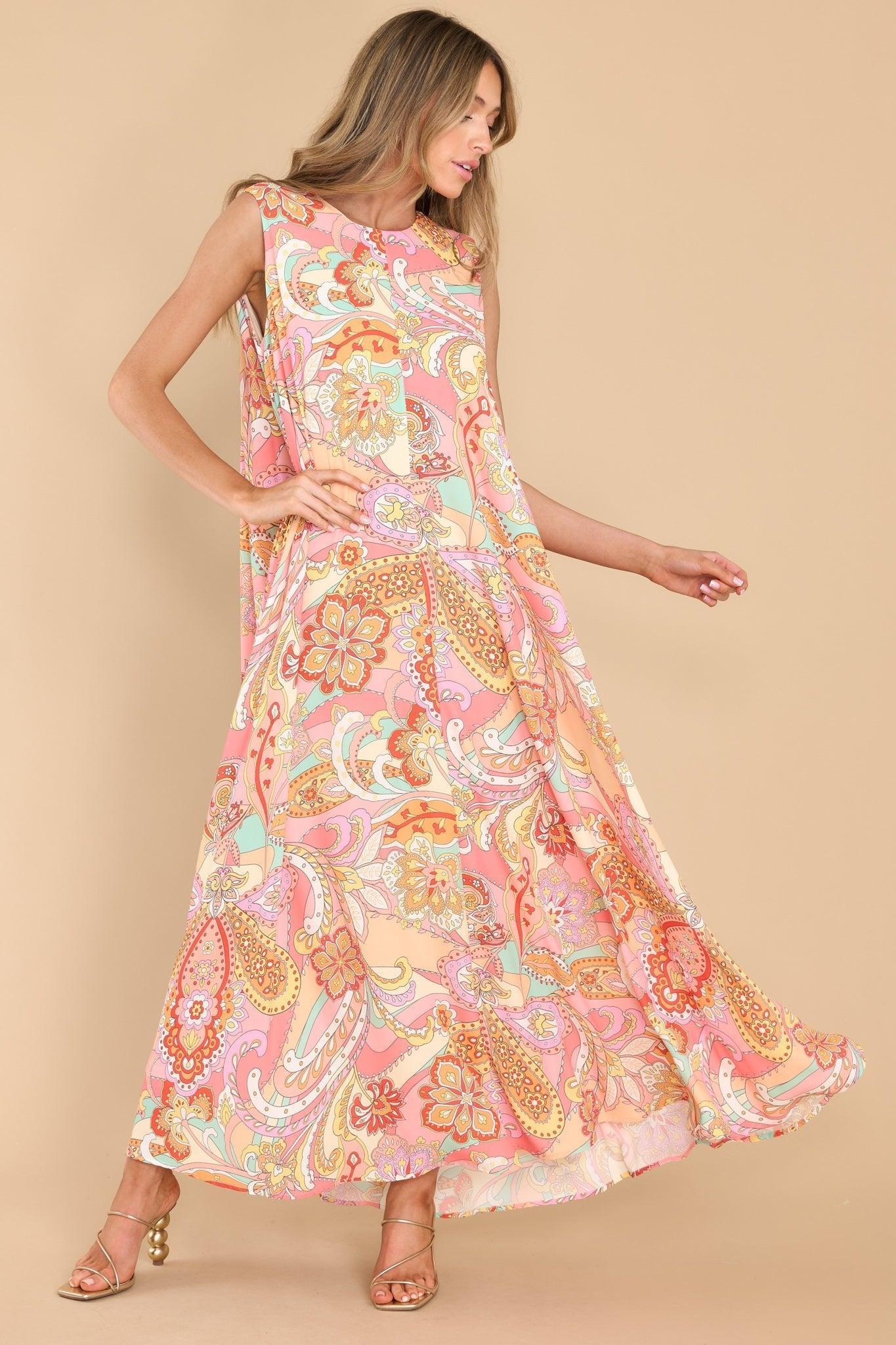 Aura Like Fine Art Apricot Multi Print Maxi Dress Peach product image