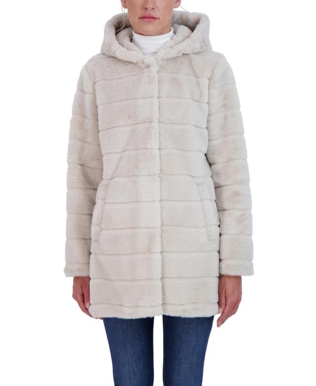 Womens Sebby Collection Hooded Reversible Faux-Fur Coat Product Image