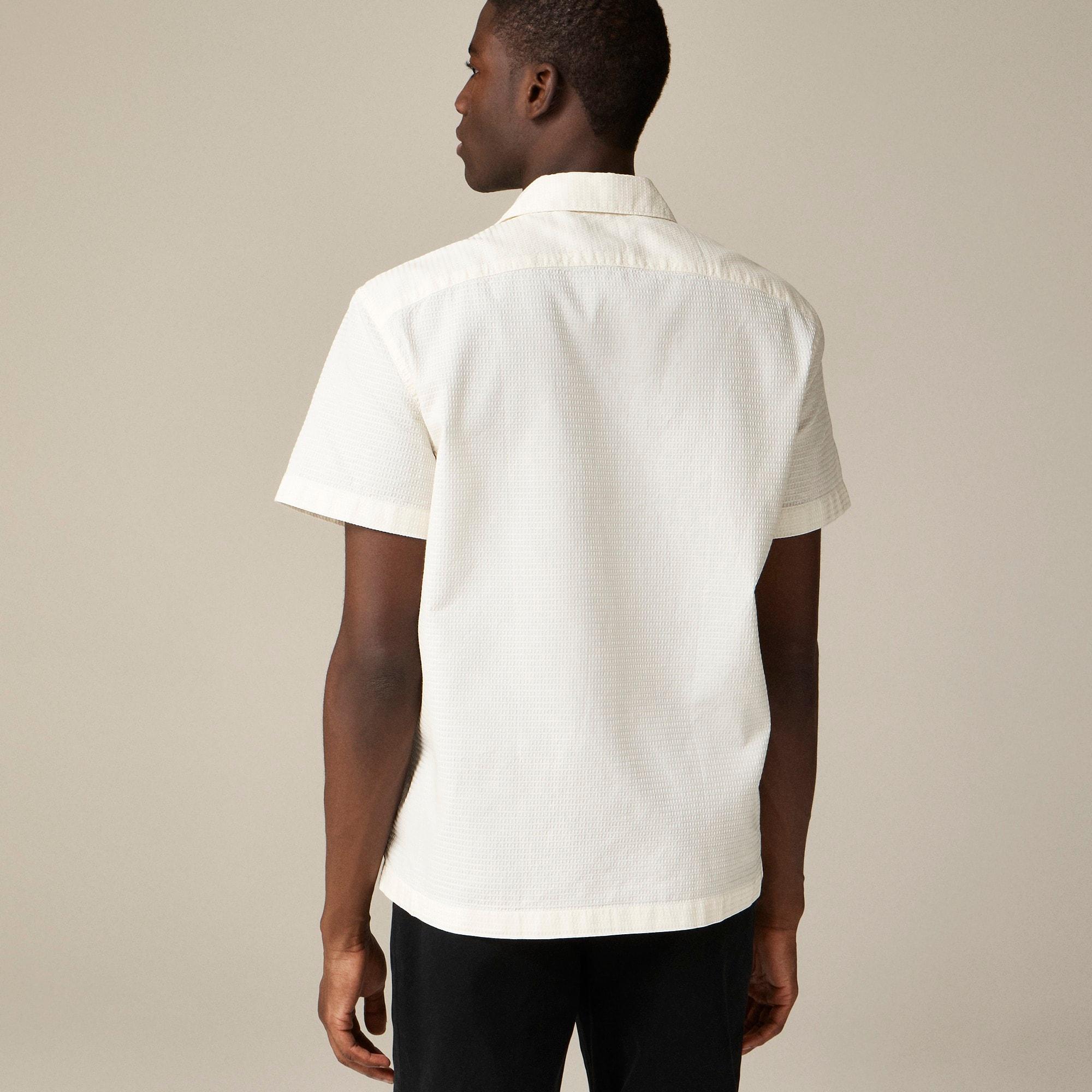 Relaxed short-sleeve textured cotton camp-collar shirt Product Image