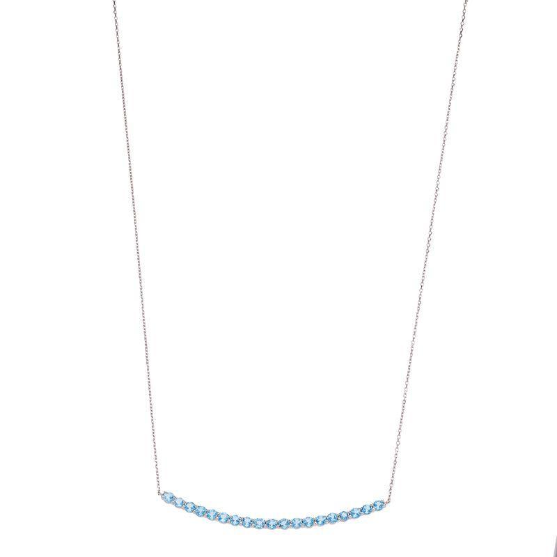 Sterling Silver Swiss Blue Topaz Curved Bar Necklace, Womens Product Image