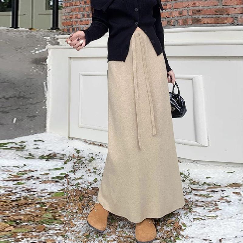 Maternity High Rise Plain Maxi Straight Knit Skirt Product Image