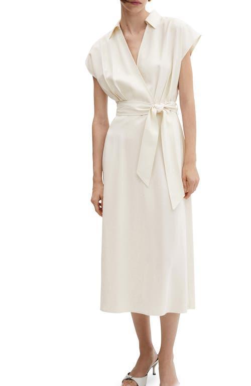 MANGO Tie Belt Faux Wrap Midi Dress Product Image