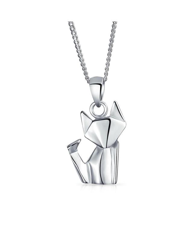 Bling Jewelry 3D Geometric Origami Jewelry Animals Kitten Cat Pendant Necklace For Women Sterling Silver Product Image