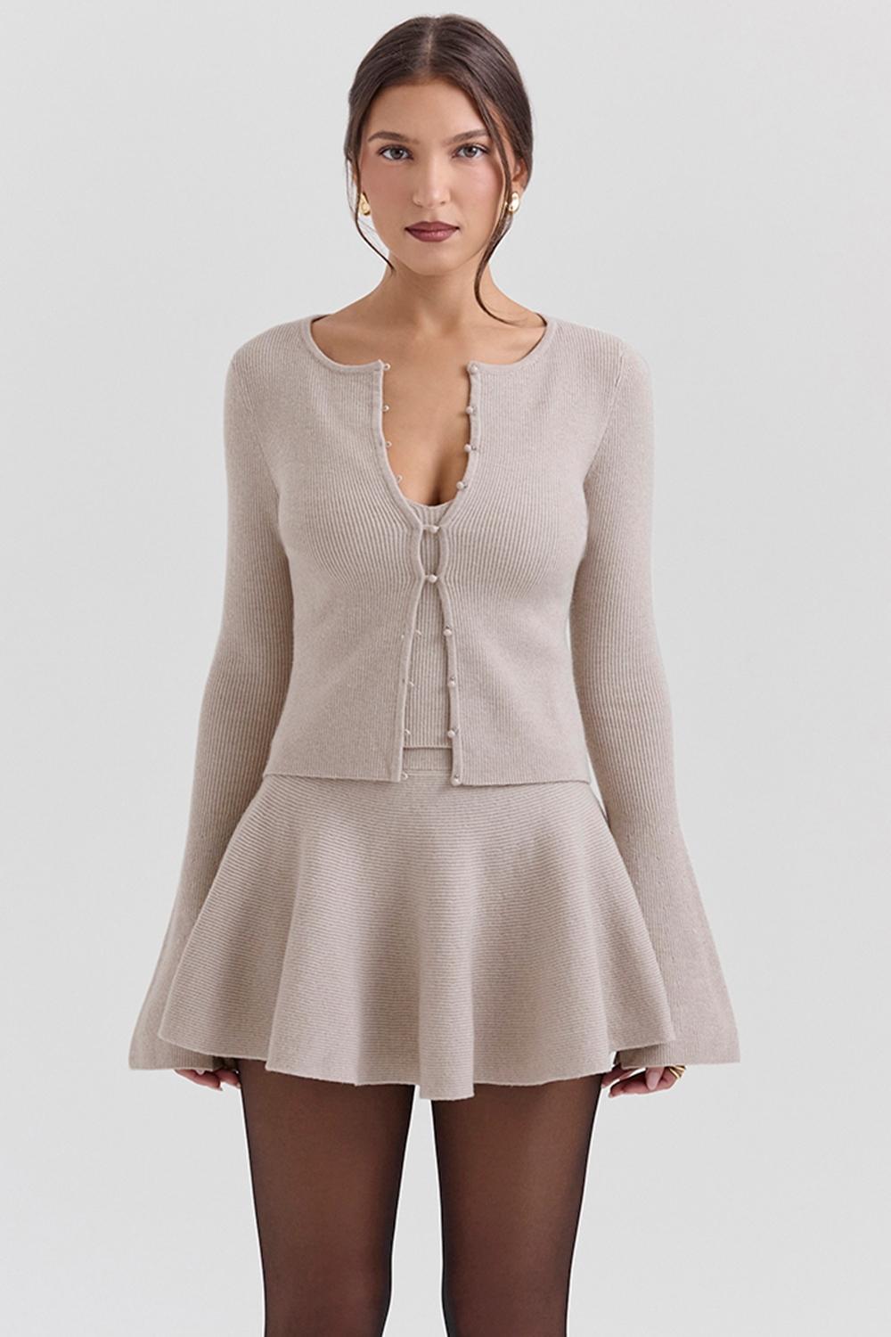 Aster Biscuit Wool Cashmere Long Sleeve Cardigan Product Image