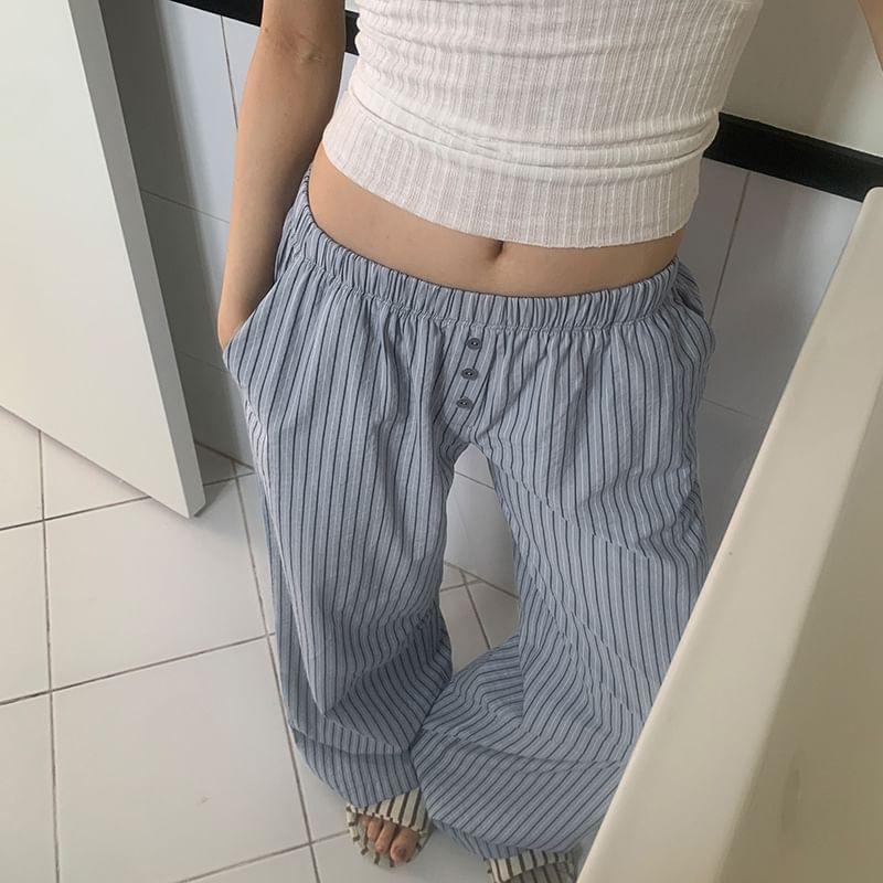 Elastic Waist Striped Wide Leg Pants Product Image