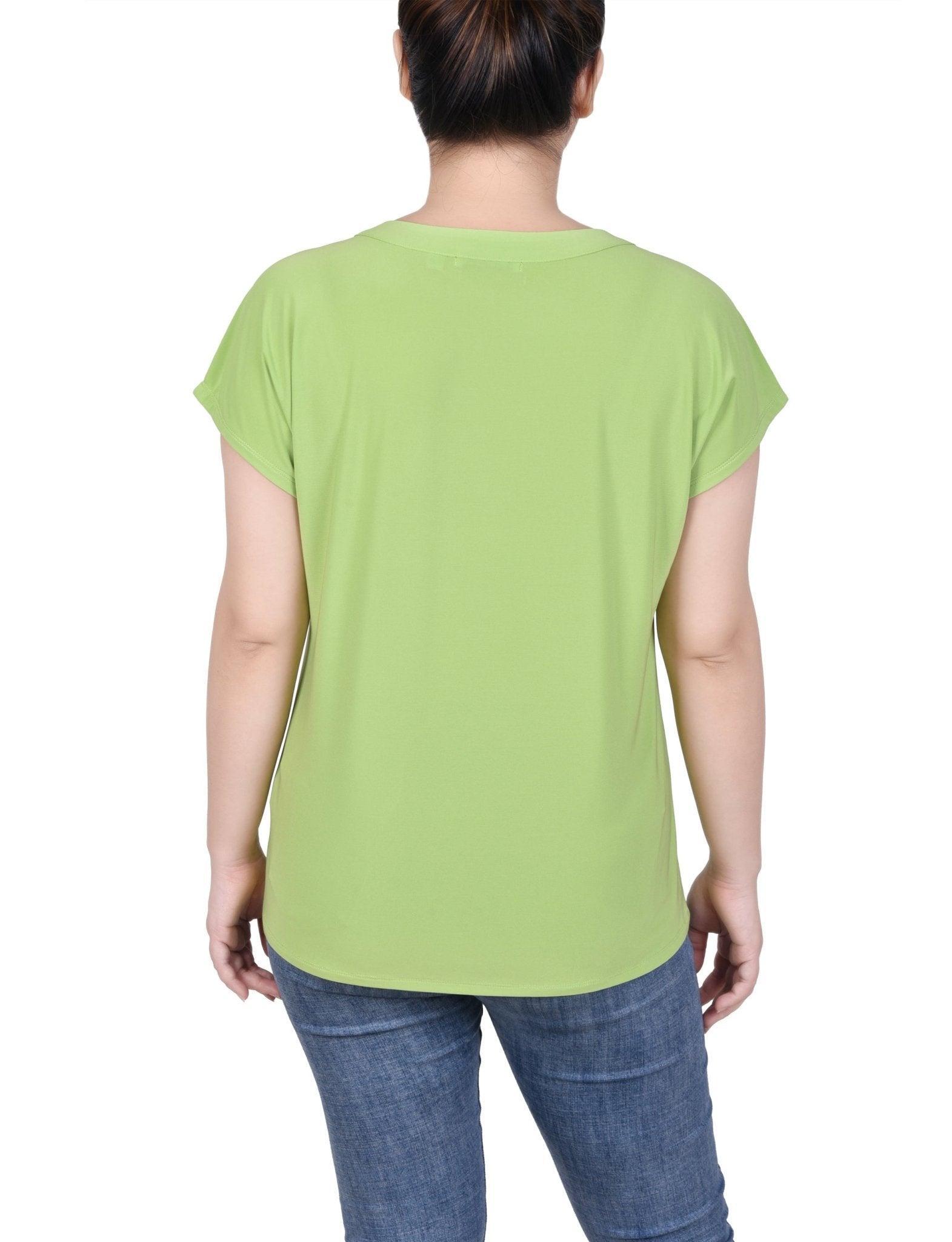 Short Extended-Sleeve Grommet Neck Knit Top - Petite Product Image