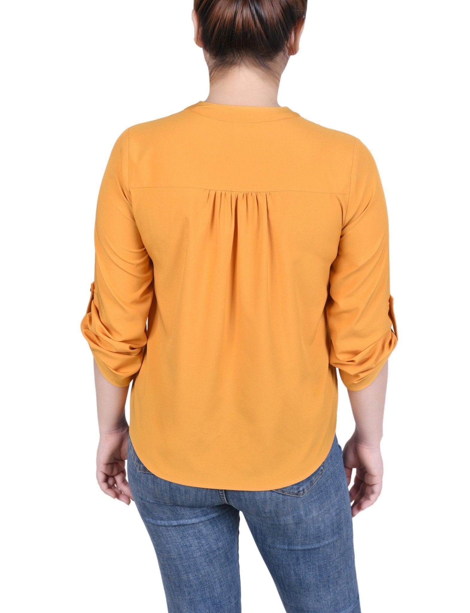 Long Tab-Sleeve Blouse With Pockets - Petite Product Image