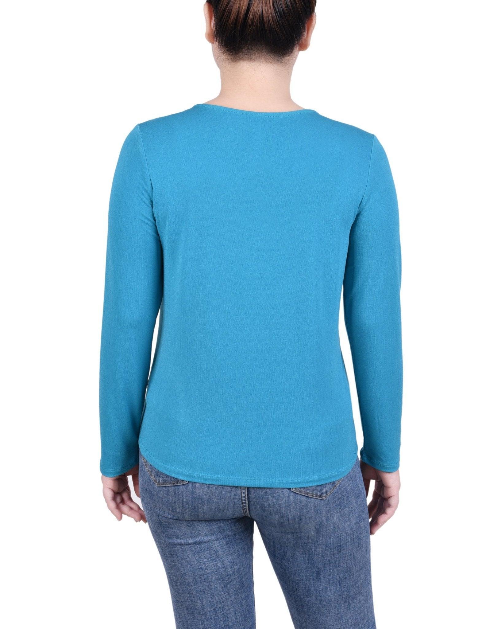 Long Sleeve Jeweled Neck Top - Petite Product Image