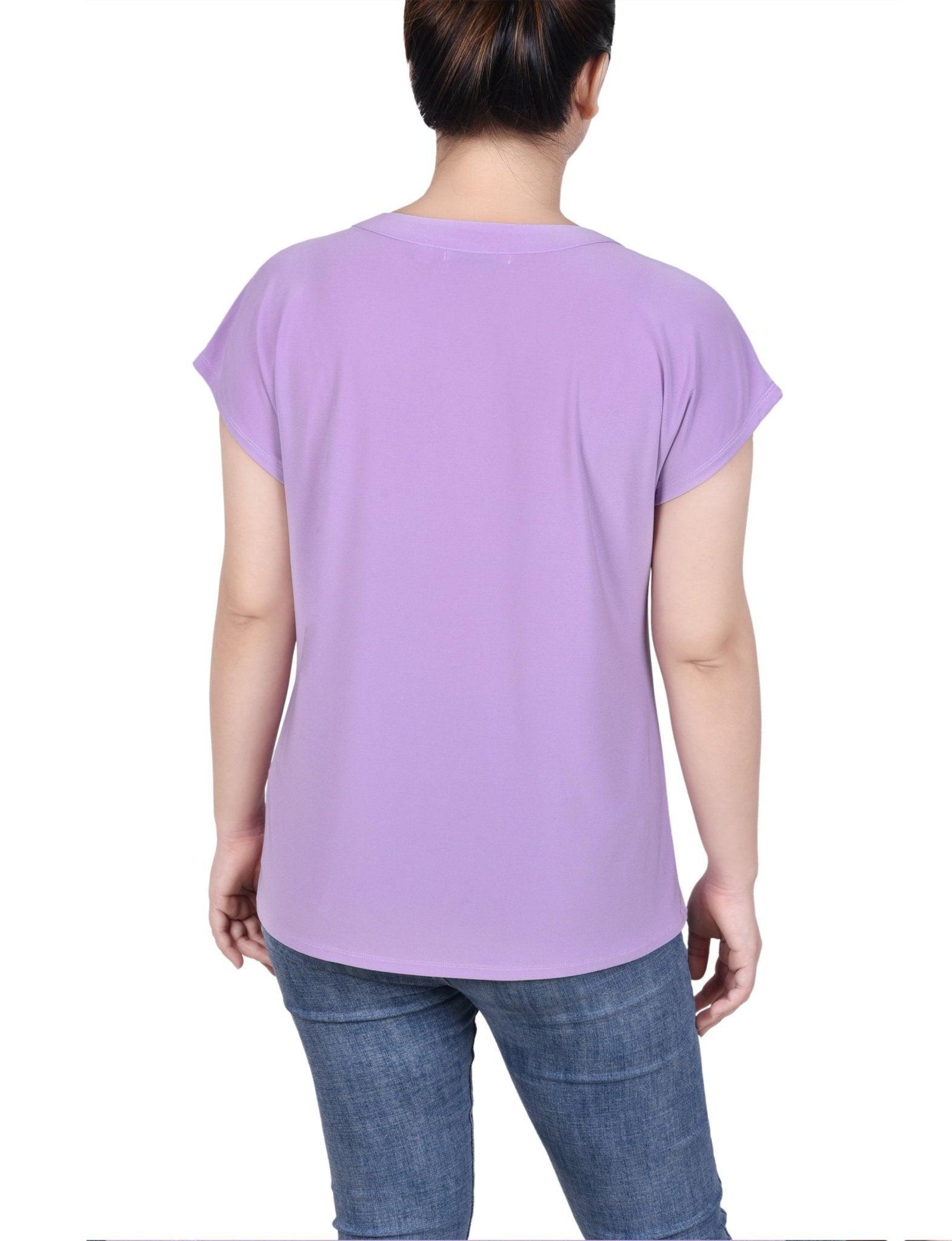 Short Extended-Sleeve Grommet Neck Knit Top - Petite Product Image