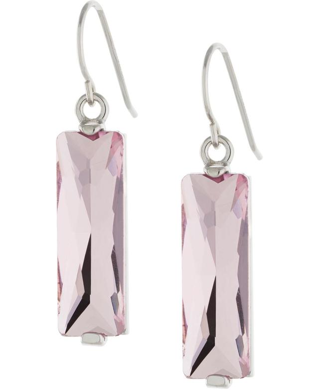 Sterling Silver Crystal Rectangle Drop Earrings, Womens, Pink Product Image