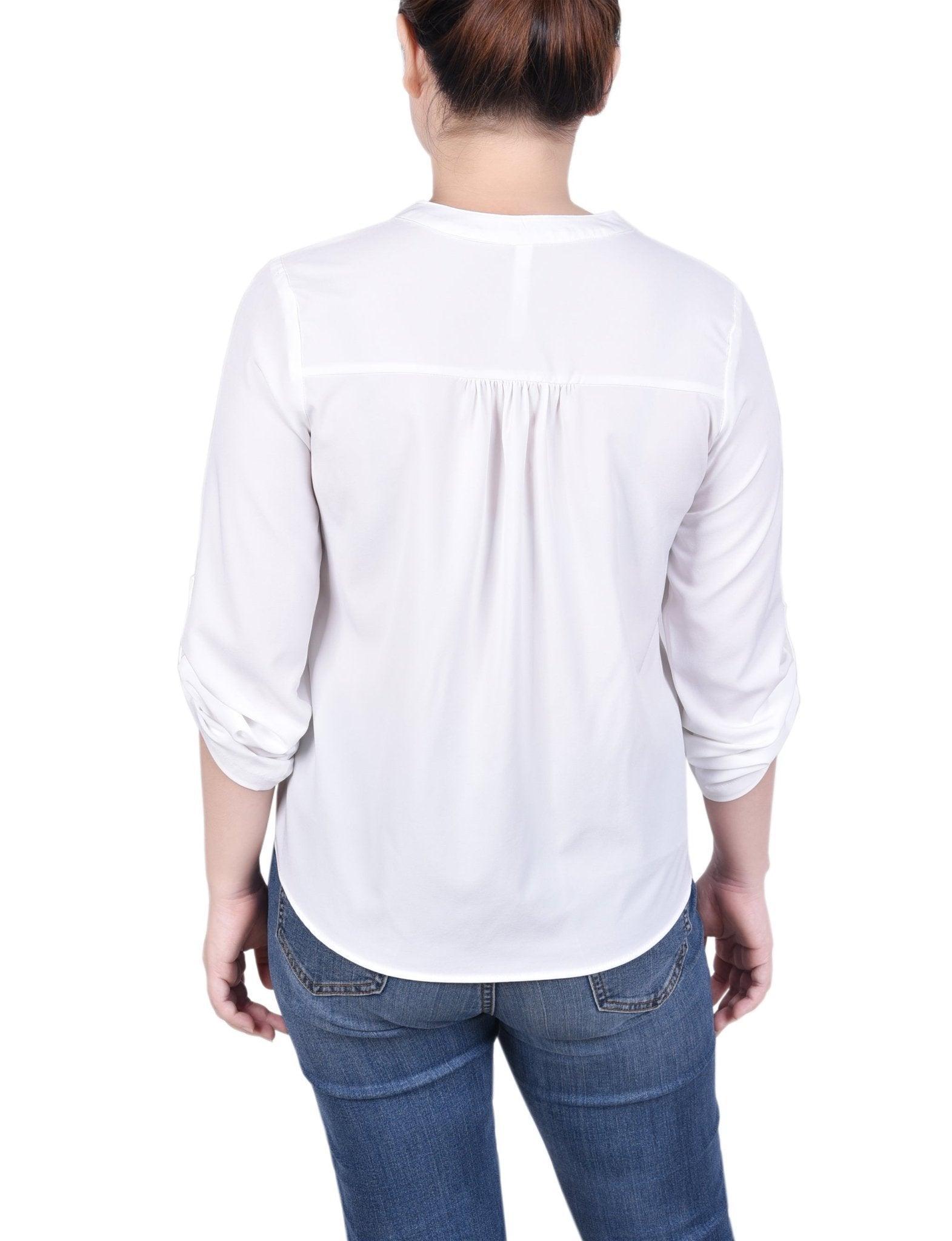 Long Tab-Sleeve Blouse With Pockets - Petite Product Image