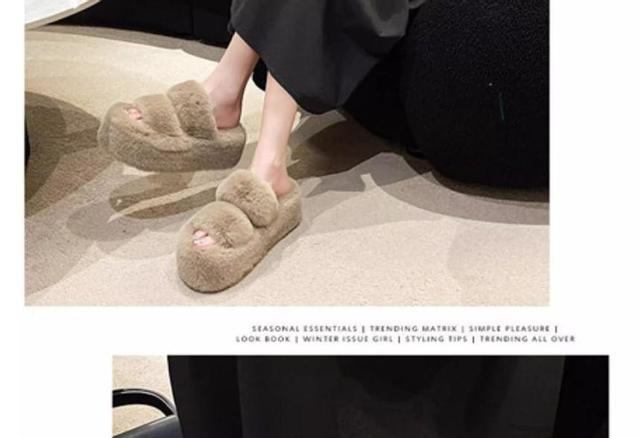 Plain Fluffy Platform Slide Sandals Product Image