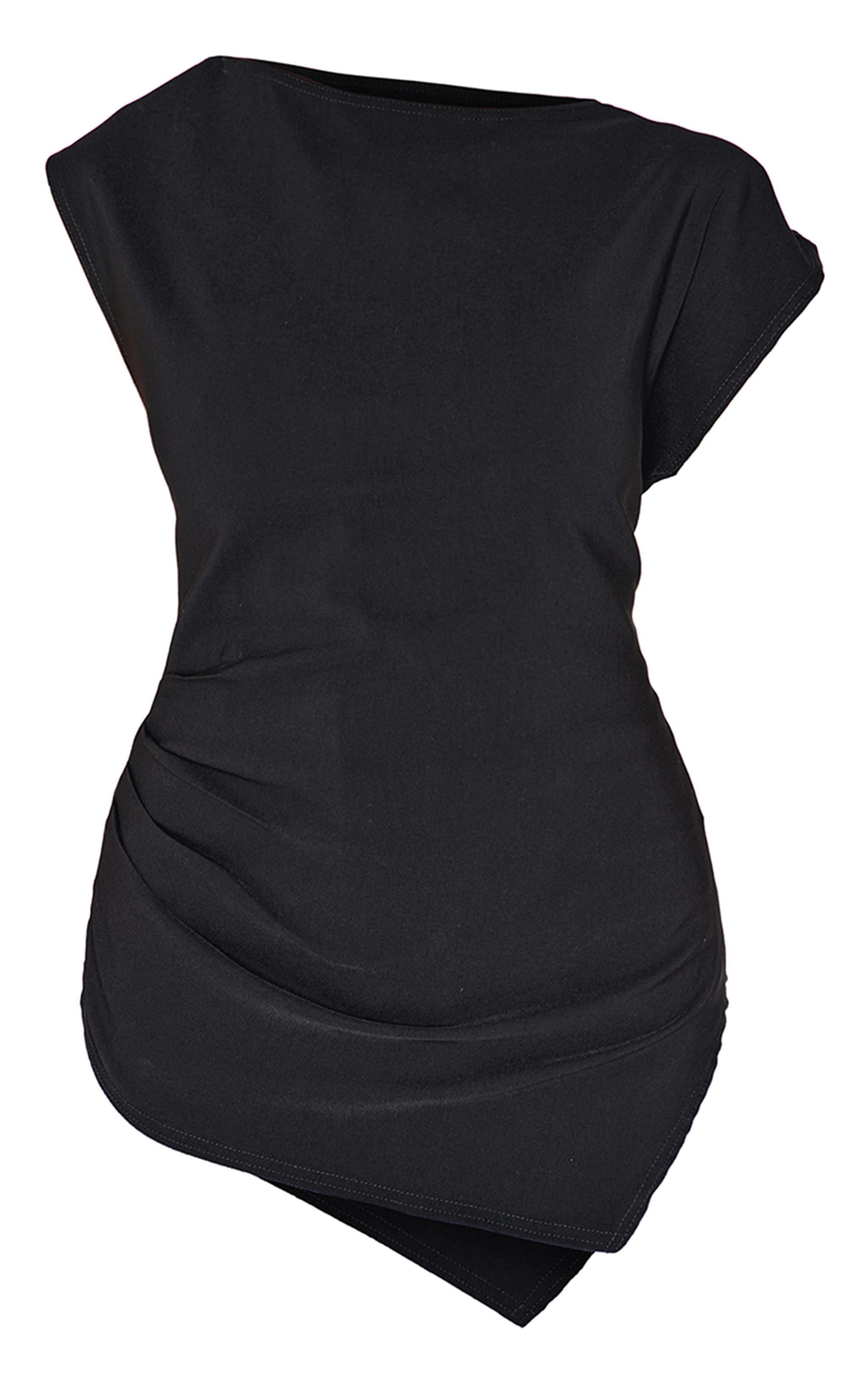 Black Bengaline Slouch Asymmetric Long Top Product Image