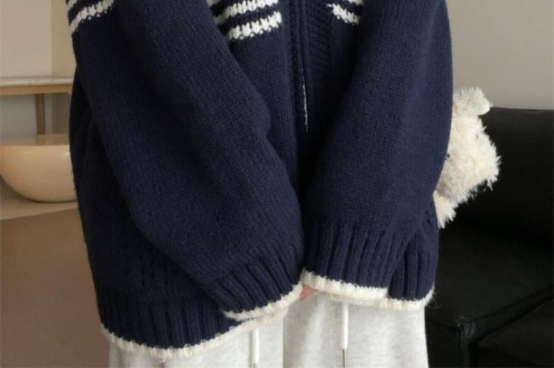 Striped Hooded Zip Cardigan Product Image