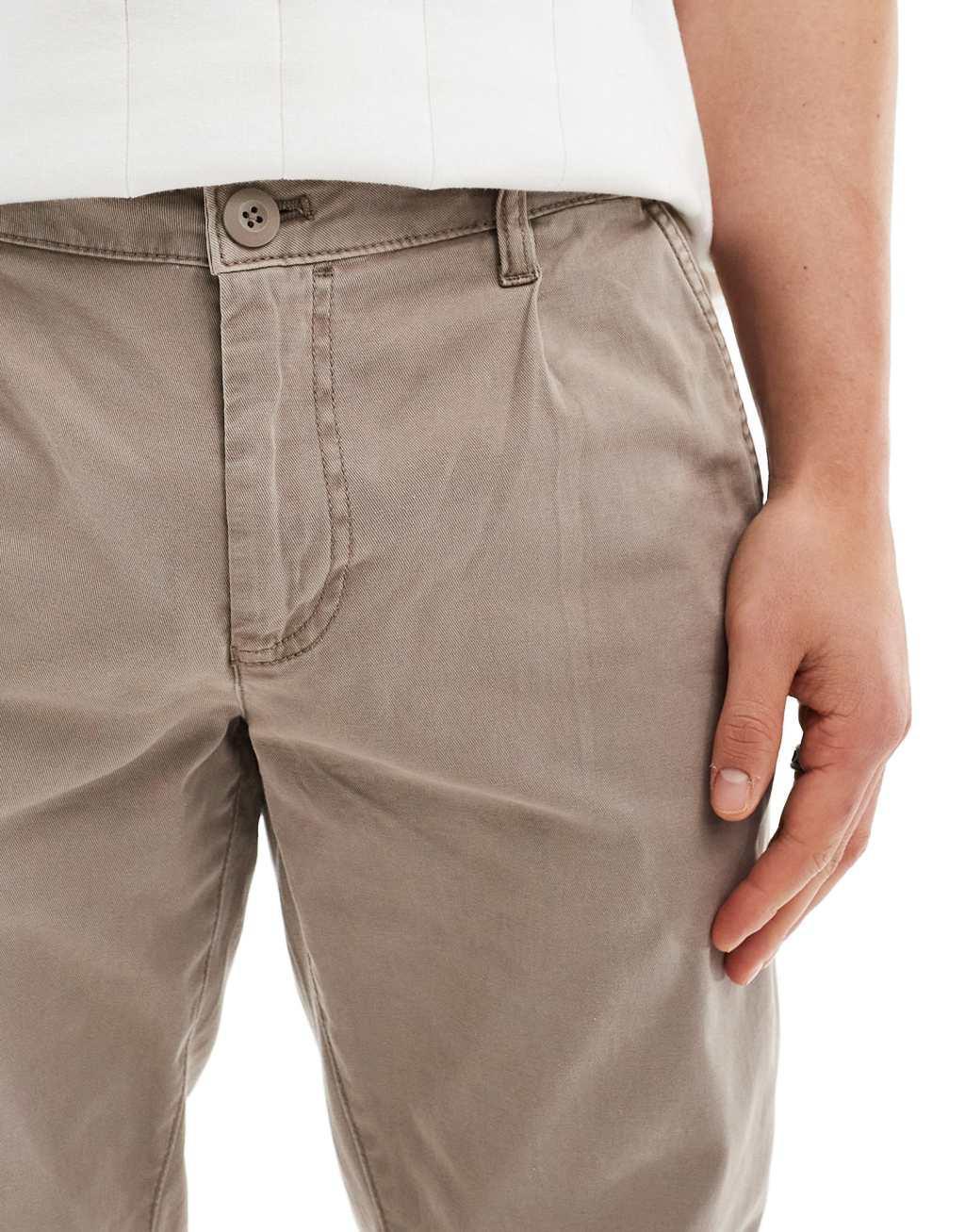 ASOS DESIGN slim washed chinos in brown Product Image