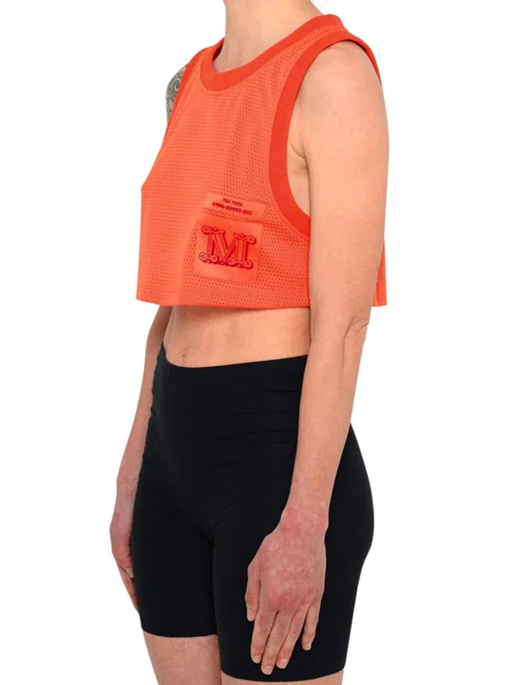 Lacca Cropped Appliquéd Mesh Tank In Orange Product Image