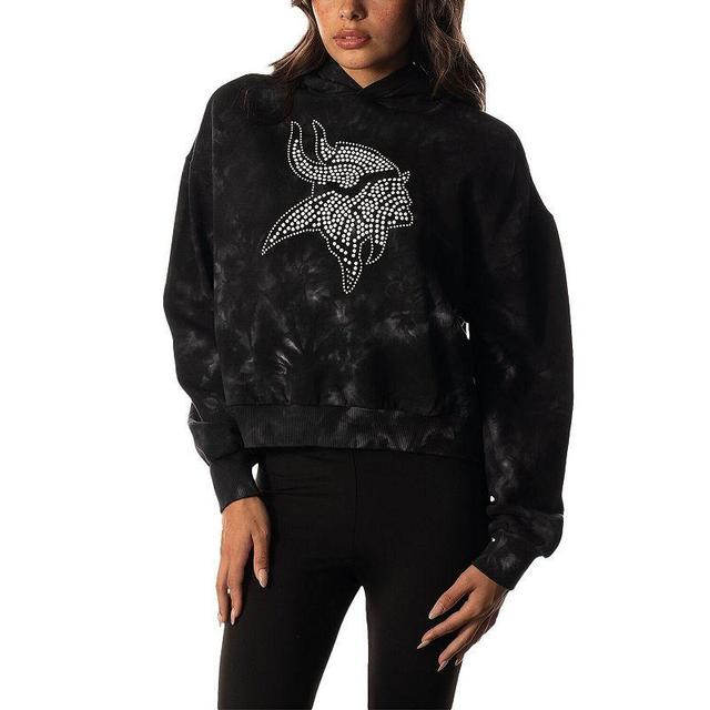 Womens The Wild Collective Black Minnesota Vikings Tie-Dye Cropped Pullover Hoodie Product Image