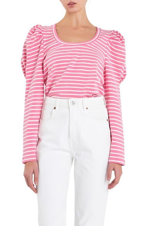 English Factory Stripe Puff Sleeve Knit Top Product Image