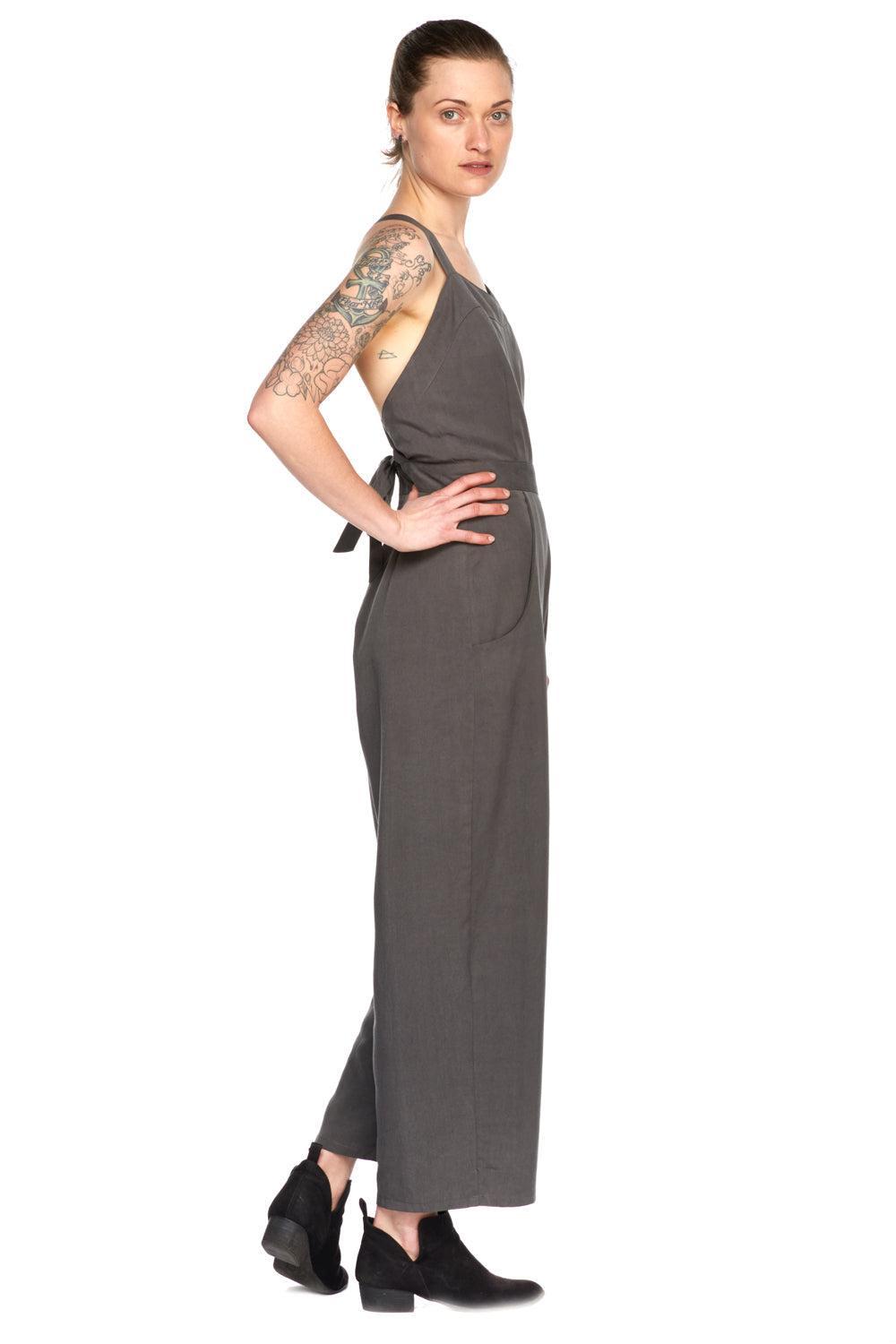 Yolked Juniper Jumpsuit in Black Brushed Cotton Product Image