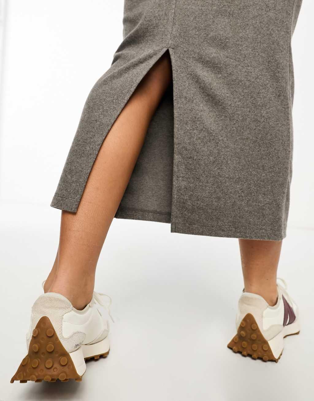 ASOS DESIGN supersoft midi skirt in charcoal heather - part of a set Product Image