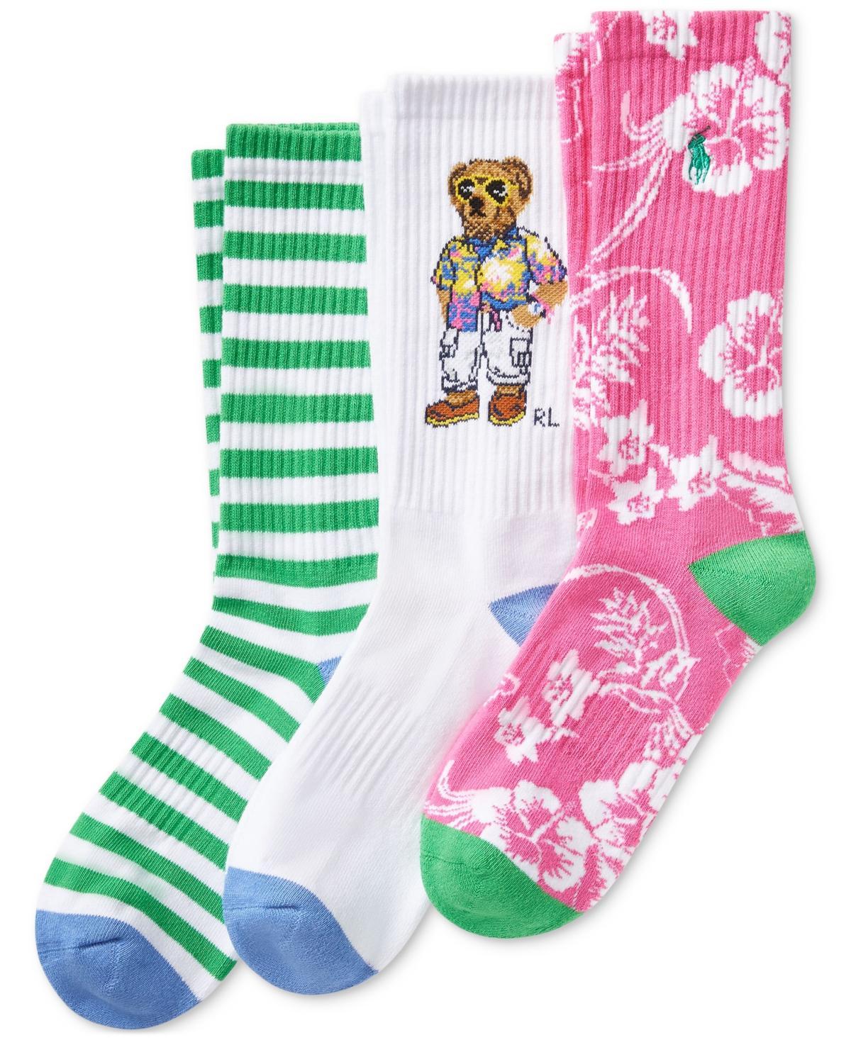 Polo Ralph Lauren Mens 3-Pk. Beach Bear Crew Socks - Pink Product Image