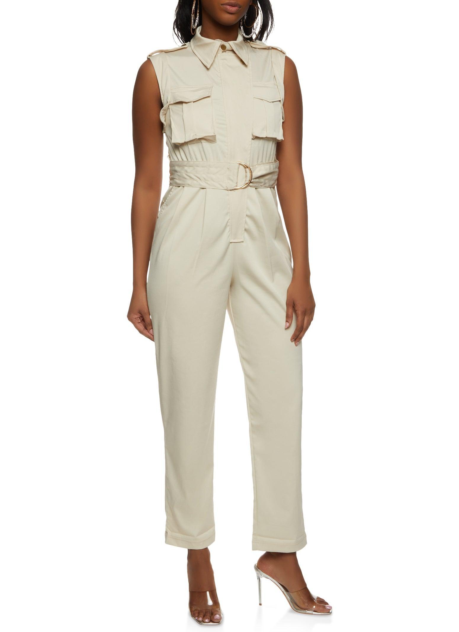 Womens Zip Front Belted Jumpsuit Product Image