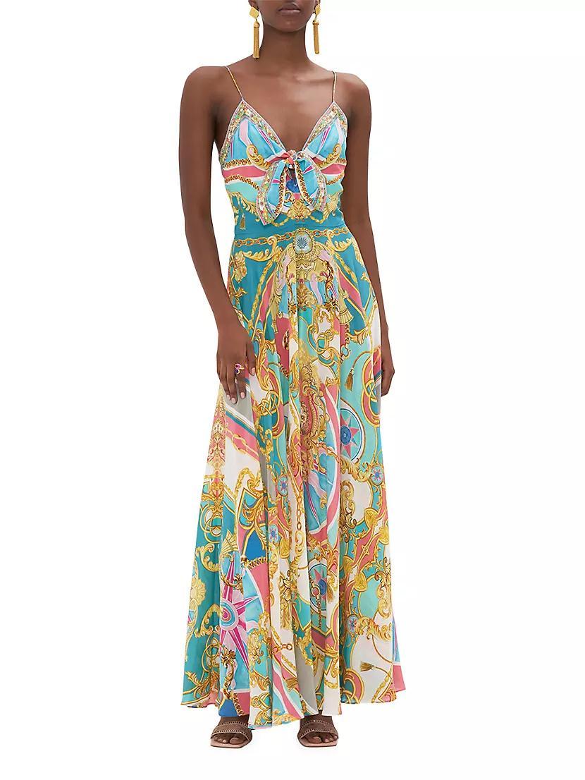 Abstract-Print Silk Sleeveless Maxi Dress Product Image