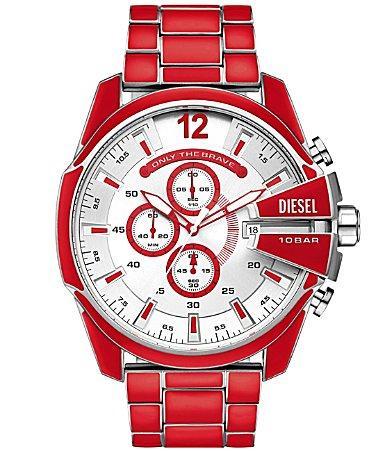 Diesel Mens Mega Chief Chronograph Red Enamel and Stainless Steel Bracelet Watch Product Image