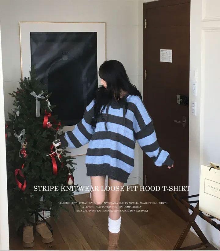 Striped Hooded Oversized Sweater Product Image