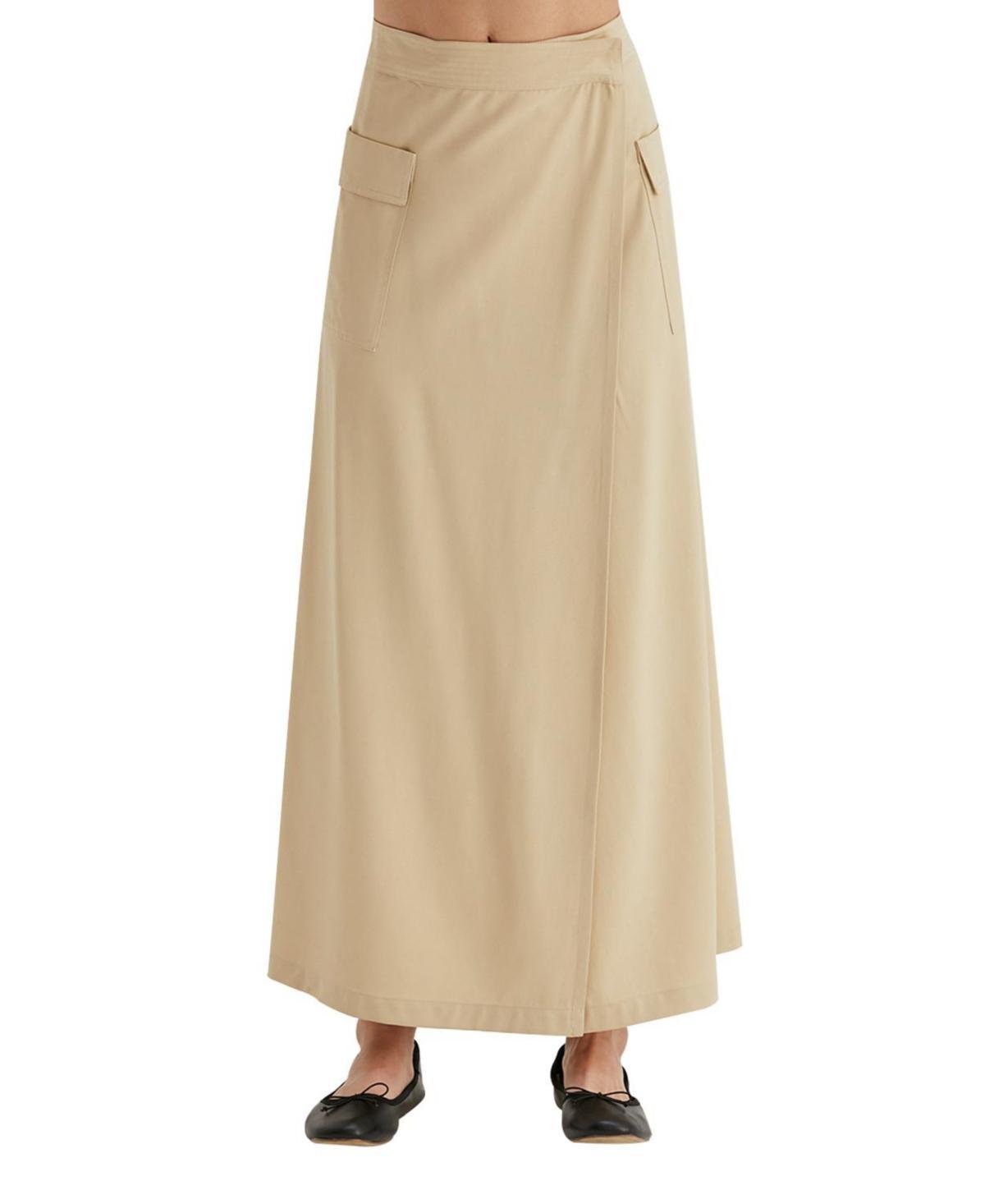 Crescent Womens Nadia Maxi Wrap Cargo Skirt - Beige Product Image