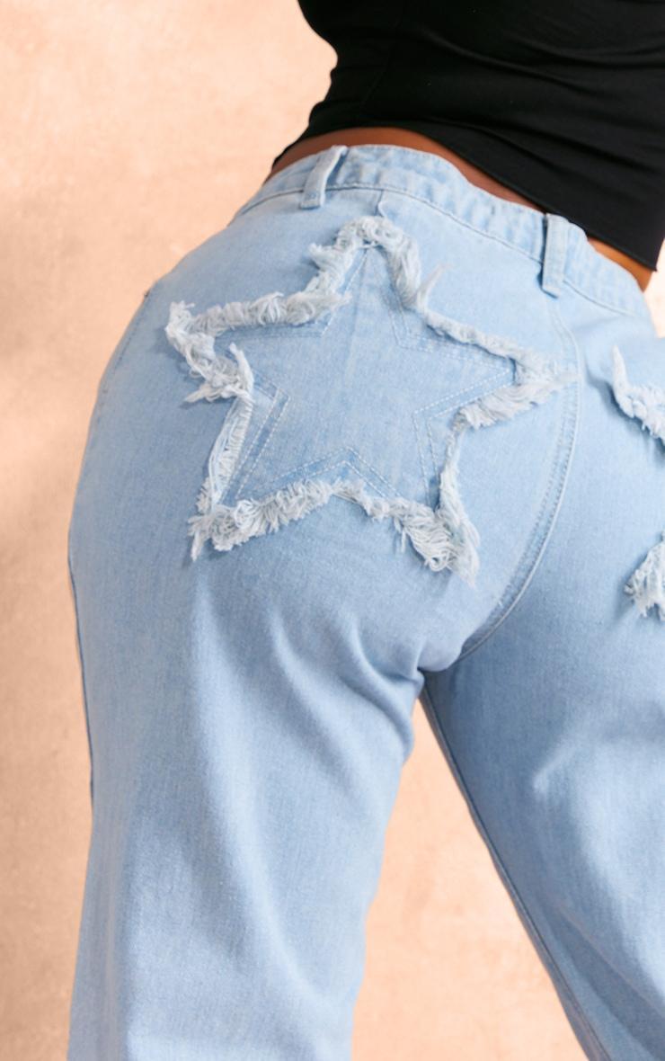 Shape Washed Blue Denim Star Embossed Bum Detail Jeans Product Image