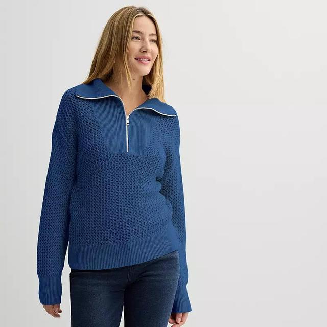 Womens Sonoma Goods For Life Open Stitch Quarter Zip Sweater Mythic Blue Product Image