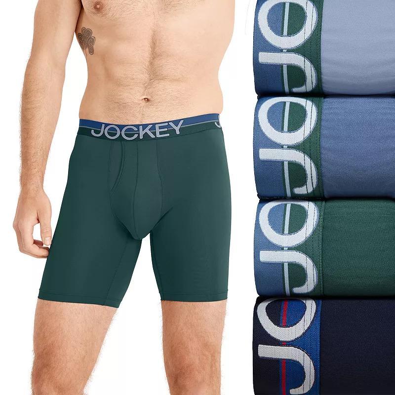 Jockey Infinite Cool Microfiber Stretch 8 Long Leg 4 Pack Boxer Briefs, Mens Blue Team Product Image