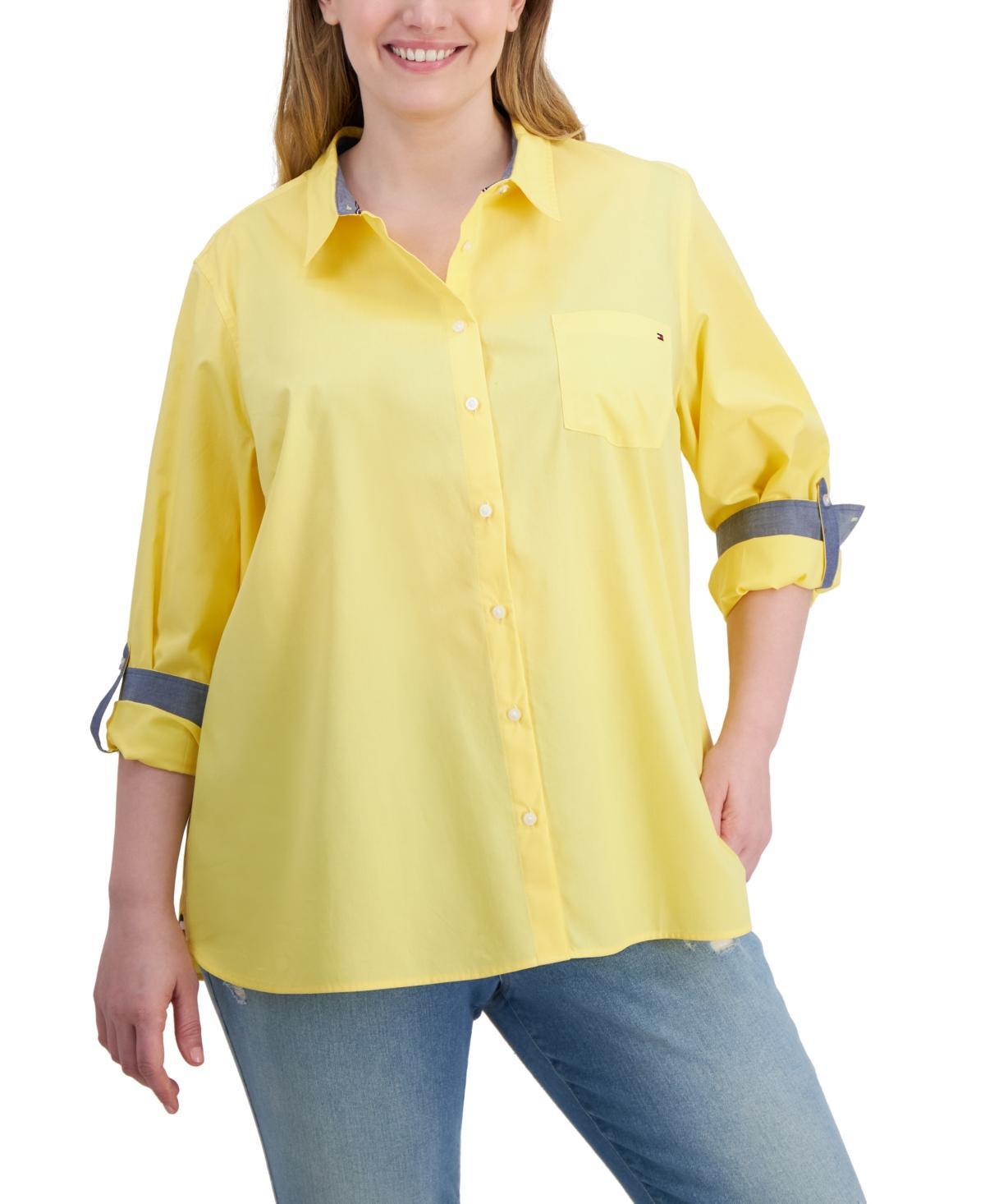 Tommy Hilfiger Plus Size Cotton Roll-Tab Shirt Product Image