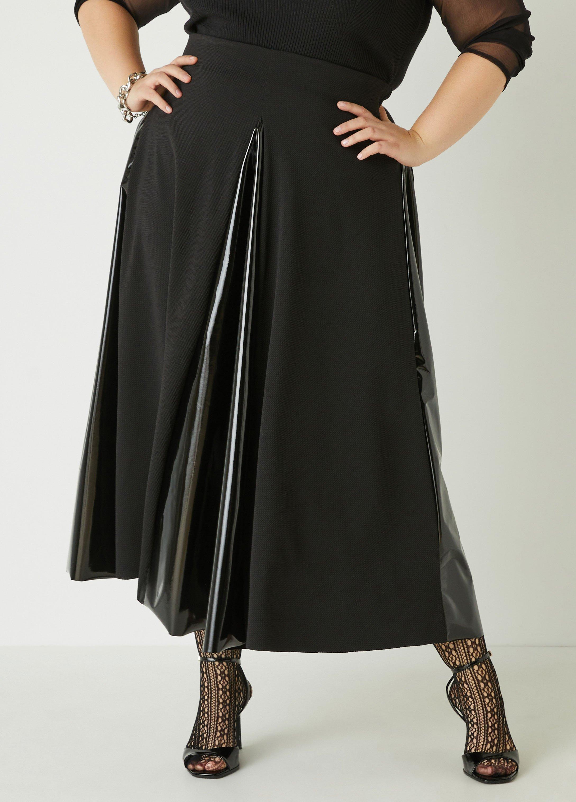 Plus Size Faux Patent Leather Paneled Skirt Ashley Stewart Product Image