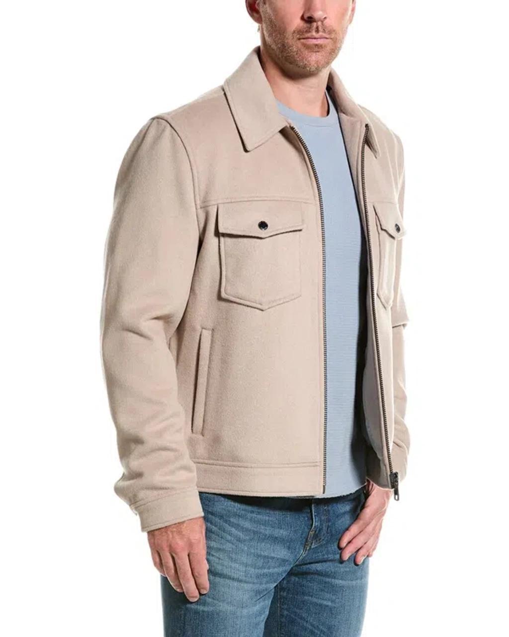 Wool-blend Trucker Jacket In Neutral Product Image