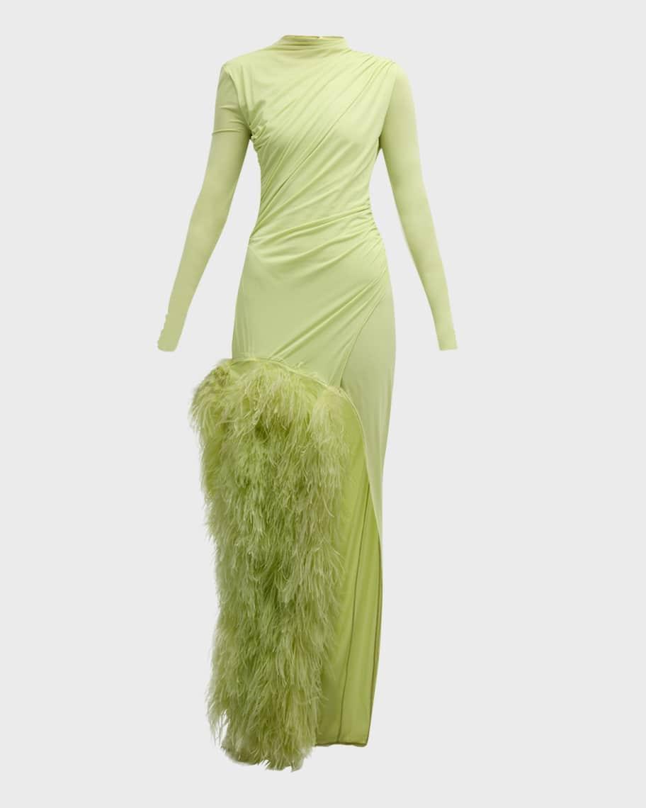 Feather Draped Lightweight Matte Jersey Maxi Dress Product Image